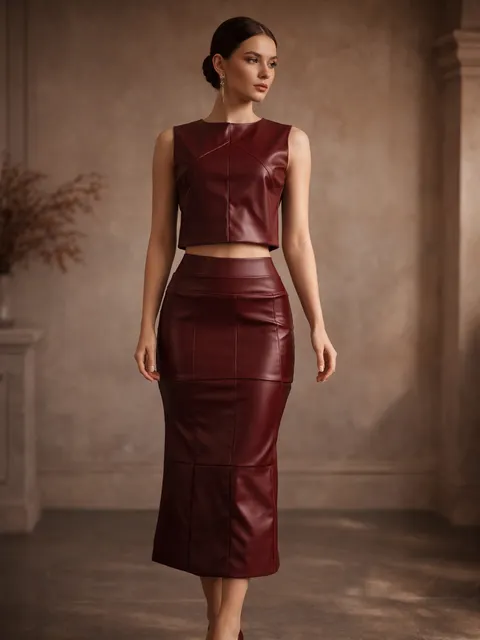 CONJUNTO DE SAIA LONGA COURO MILENA NOVO