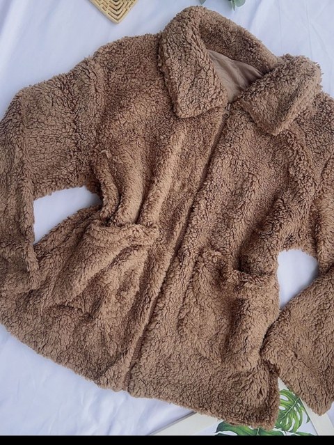 Casaco teddy de zíper #Panpan_fashion