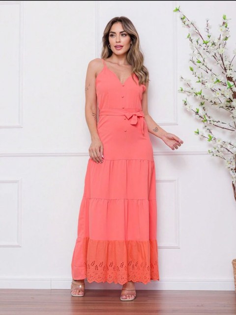 Vestido longo de crepe de seda