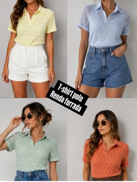 T-shirt polo de renda forrado #Panpan_fashion