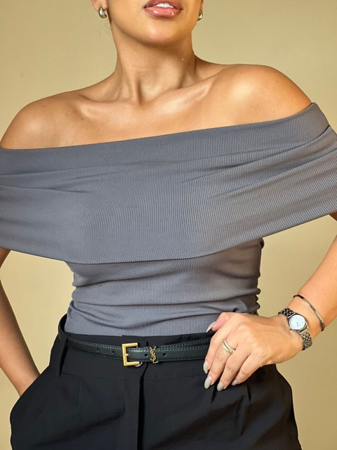 Blusa ombro tecido canelada Ribana 🔥panpan fashion