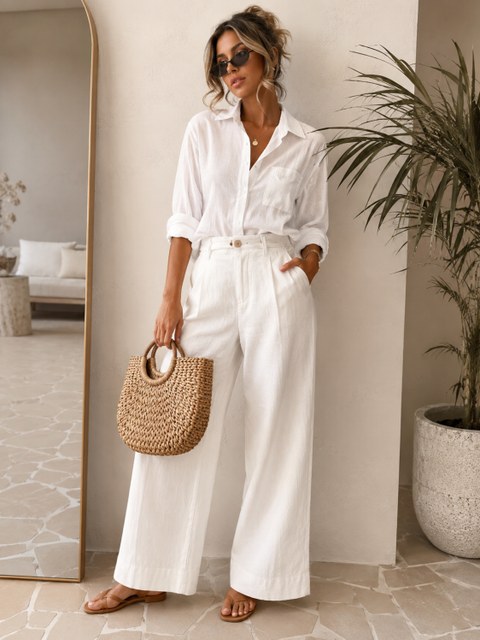 Conjunto de linho com cinto importado