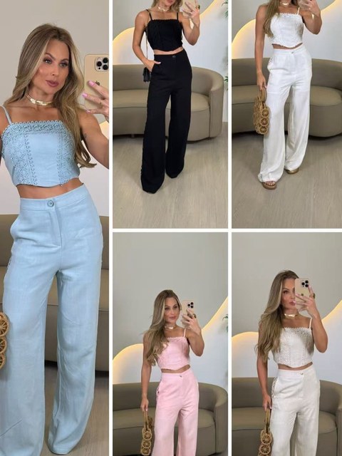 Conjunto cropeed com calca #Panpan_fashion