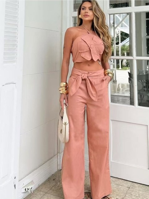Conjunto de flor cropped e calça #Panpan_fashion