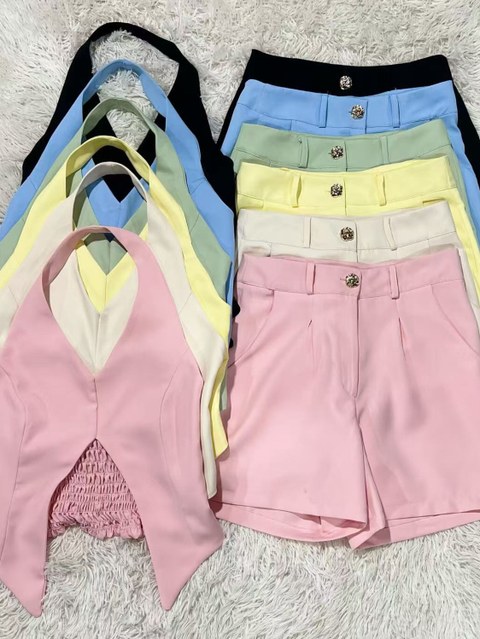 Lili moda feminina conjunto cropped shorts