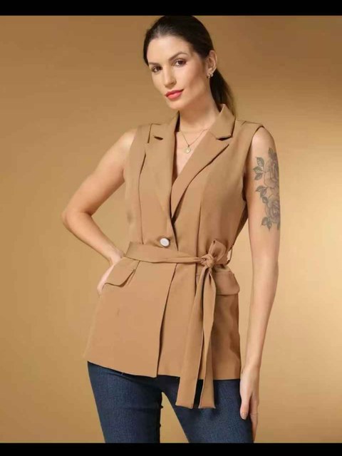 jaqueta casual feminina sem mangas Lili moda feminina