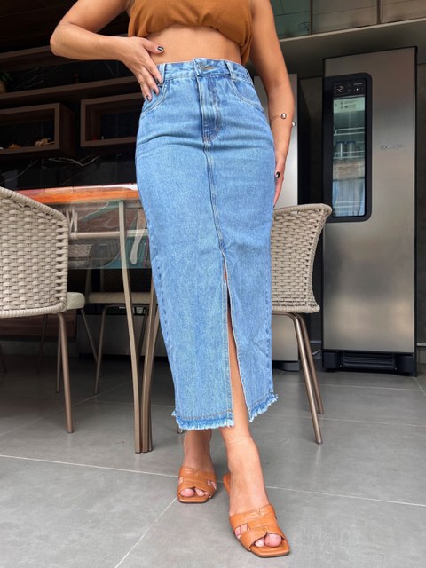 036-Saia longo Jeans Fenda frontal