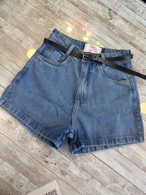 0202-shorts Jeans cintura alto short com cinto femininos