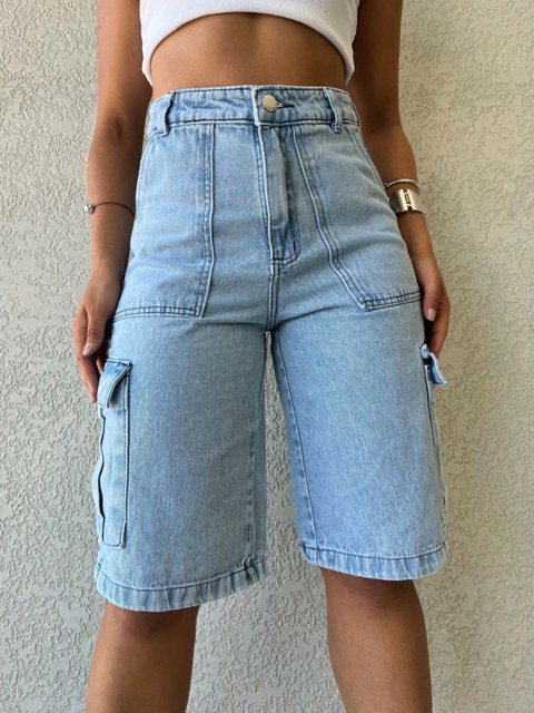 701-Shorts jeans Bermuda Jeans até o joelho