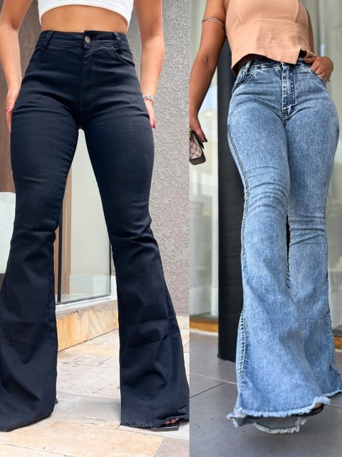 0029-Calça flare cintura alto com lycra femoninos moda