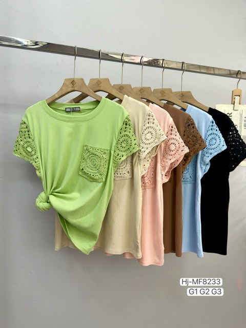 Blusa Feminina Manga Rendada com Bolso (MF8233P)