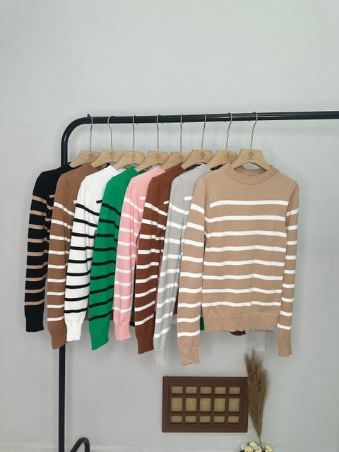 Blusa Tricot Listrada Feminina Manga Longa