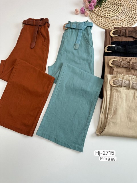 Calça Feminina Pantalona com Cinto Trançado (k2715)