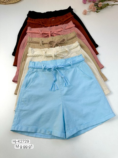 Short Feminino de Linho com Cinto Trançado (K2729)