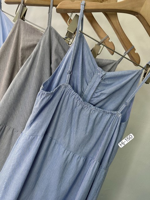 Vestido Longo de Alças Finas Listrado (L150)