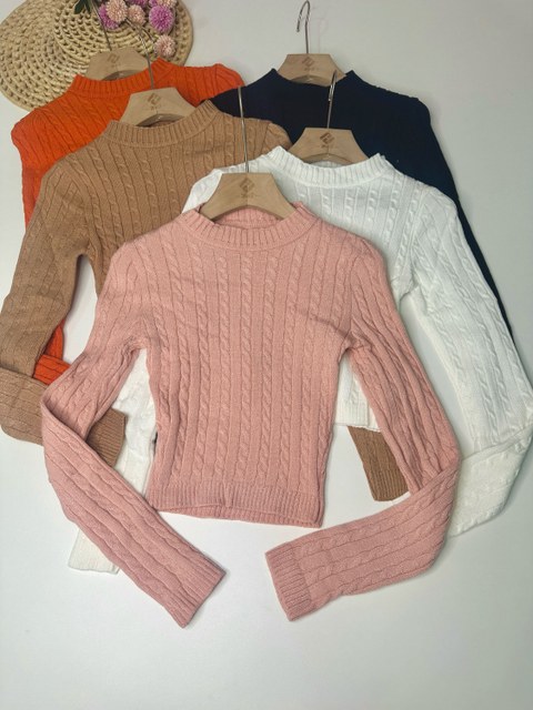 Blusa Feminina Tricot Canelado com Trança