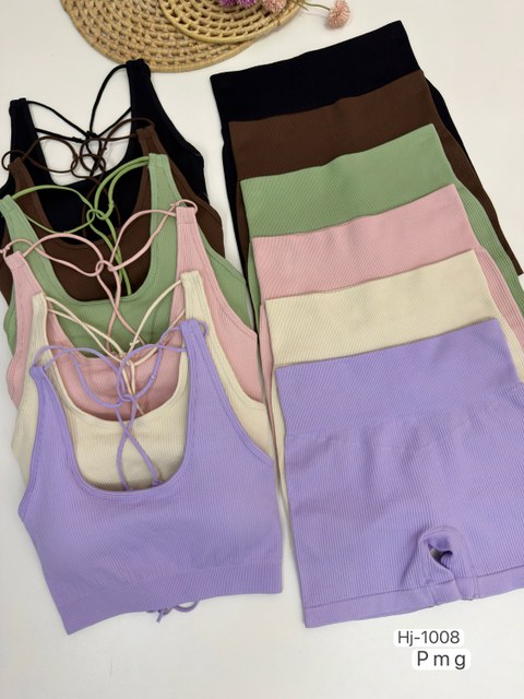 Conjunto canelado com Top de Amarração e Short (hj1008)