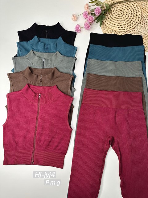 Conjunto Feminino Canelado com Zíper (jyj4)