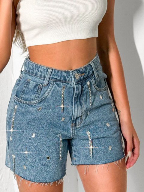 170 kissmelady short jeans feminina mom com brilho