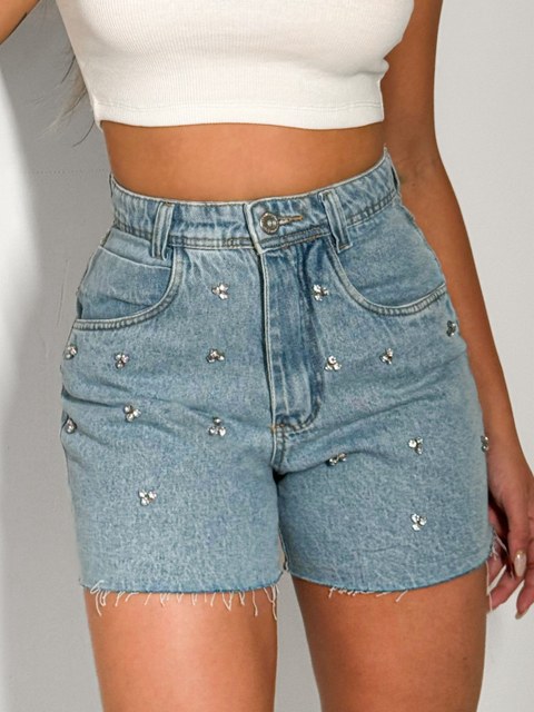 006 kissmelady short jeans feminina mom com brilho