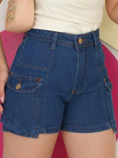 Short Jeans Cargo Feminino Moda Blogueira