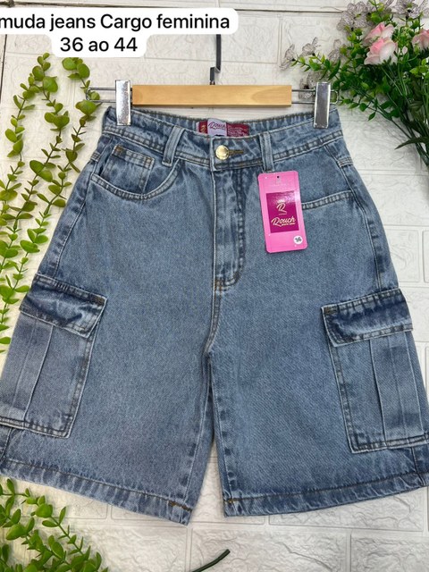 Bermuda Jeans Cargo Feminina
