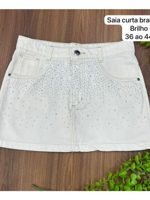 Mini Saia Jeans Branca Feminina Com Brilho