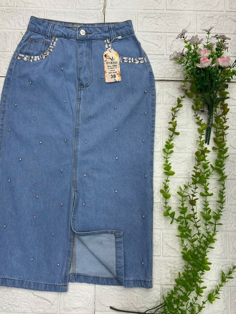 Saia Midi com Pedrinhas Moda Evangélica