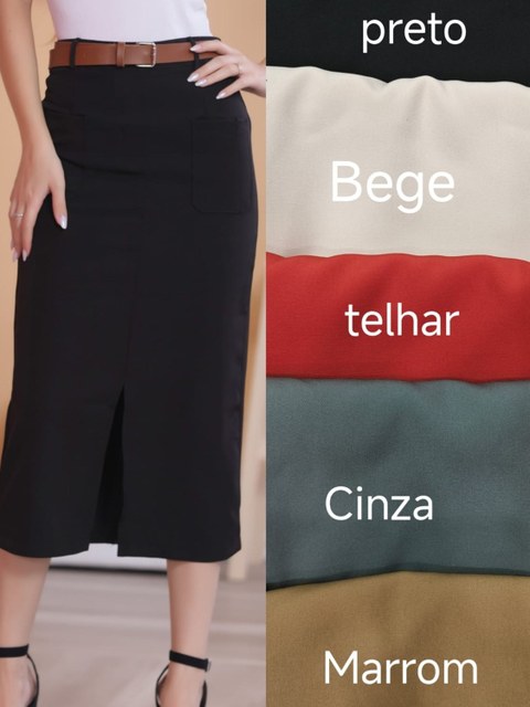 Saia midi com bolso cinto