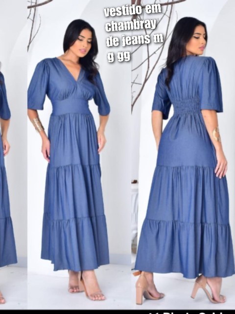 Vestido em Chambray de Jeans M,G e GG