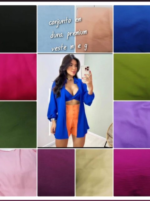 conjunto camisa e cropped em tecido duna premium veste m e g