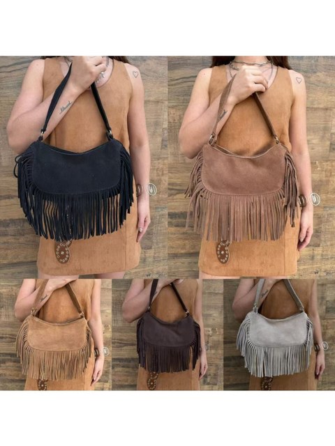 Bolsa franja Couro Femininas Oscar Bolsas Modas