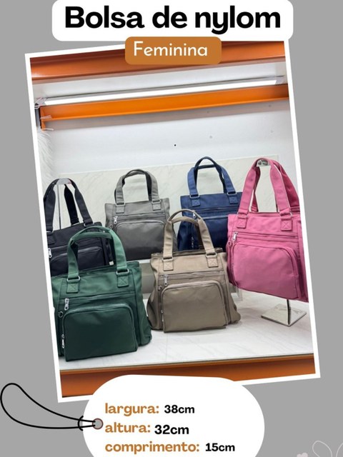Bolsa feminina grande espaçosa 3 divisórias de nylom