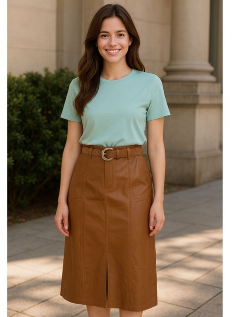 Saia Resinada Com Cinto Bolso Luxo