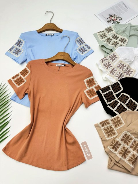 E-EE029. T-shirt - M G GG - algodão bordado