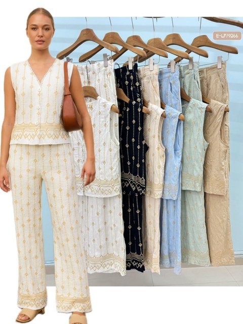 E-LF19266 Conjunto - M G GG - linho bordado