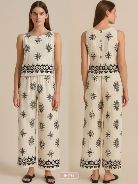 E-Y163. Conjunto - P M G - linho macio ( calça com forro)