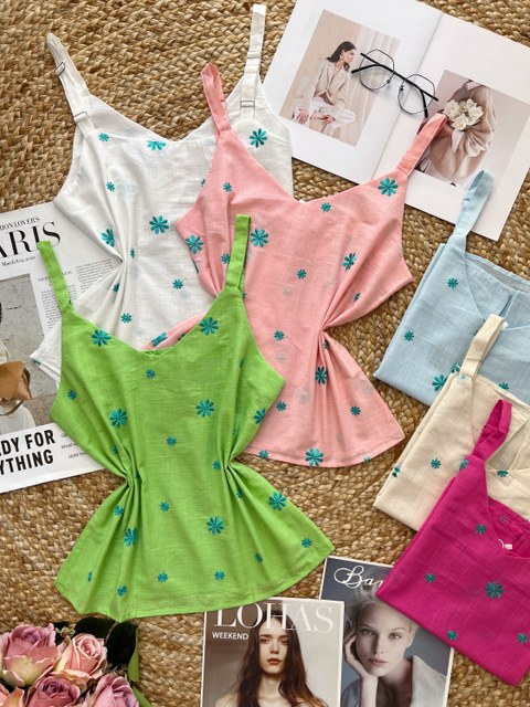 Regata linho com bordado Yan modas