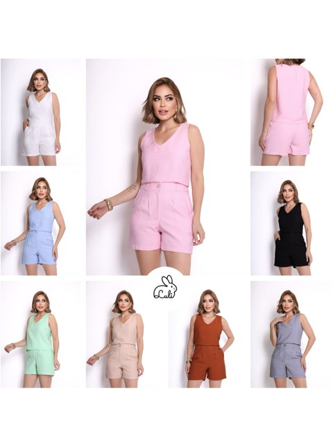 Conjunto feminino blusa e short tecido sensoriale marrant