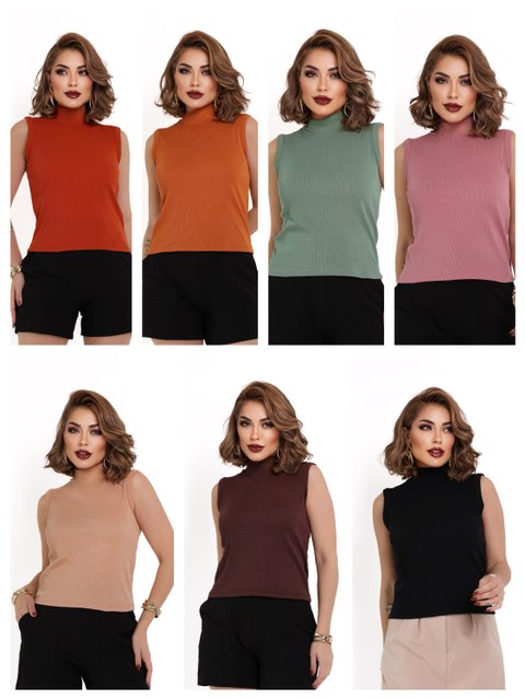 Regata Feminina Canelada Básica Slim Fit com Gola Alta