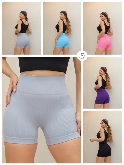 Short Academia Lisa Canelada Tecido Poliamida