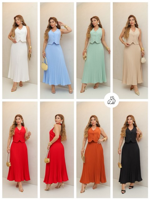 Conjunto Colete Costa nua com Saia Plissada/Ml-009