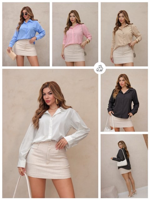 Camisa Lisa Social Casual Feminina Manga Longa Crepinho