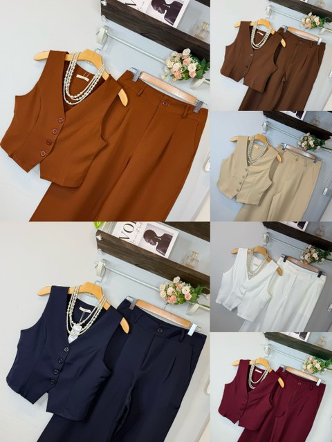 Conjunto colete + calça alfaiataria linda bella