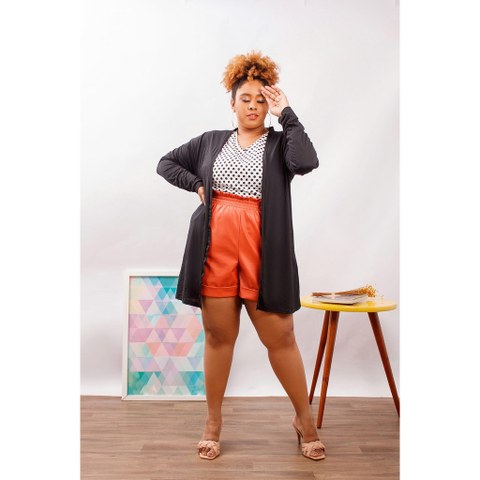 Cardigã Manga Longa Plus Size