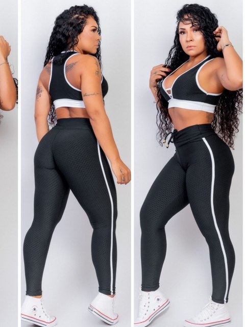Conjunto fitness calça cintura alta mais top com bojo