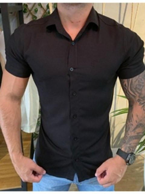 Camisa lisa Masculina Manga curta Praia Social Slim Havaiana Barata ,Tecido e Viscose