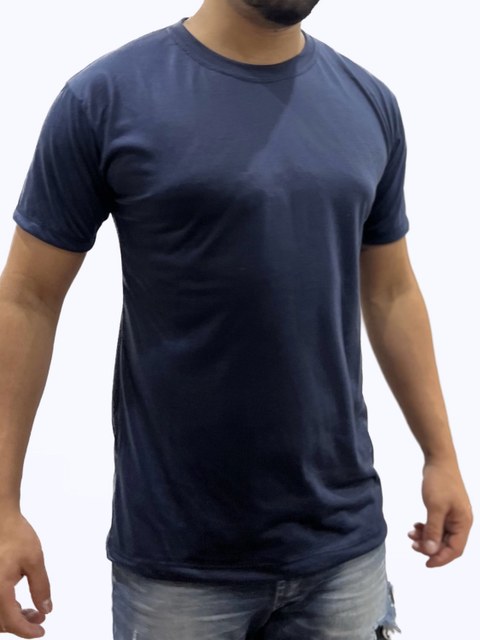 Camiseta masculina poliéster básica manga curta gola careca