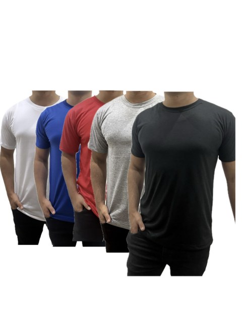 Kit 5 camisetas masculinas básica poliéster cores variadas
