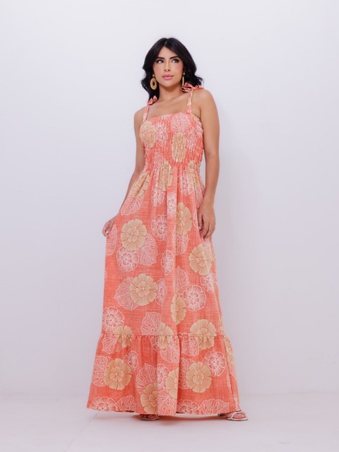 Vestido Longo de Lastex Com Alça Estampado